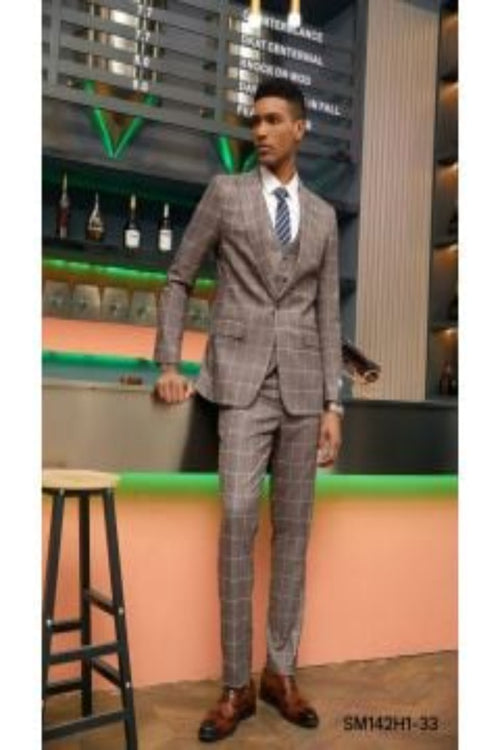 Stacy Adams Men's 3-Piece Hybrid Windowpane Suit - Outlet Edition