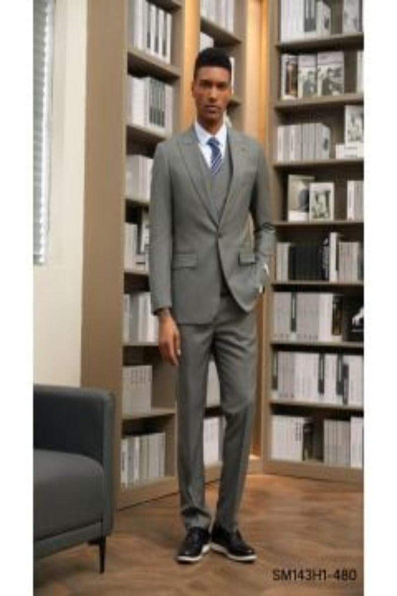 Stacy Adams Men's Hybrid Suit: Light Pattern 3-Piece - 38 Short Jacket+32 Waist Adjustable 28to34)(Height: 5 4 to5 7 )(Neck 15-16.5)S-M)