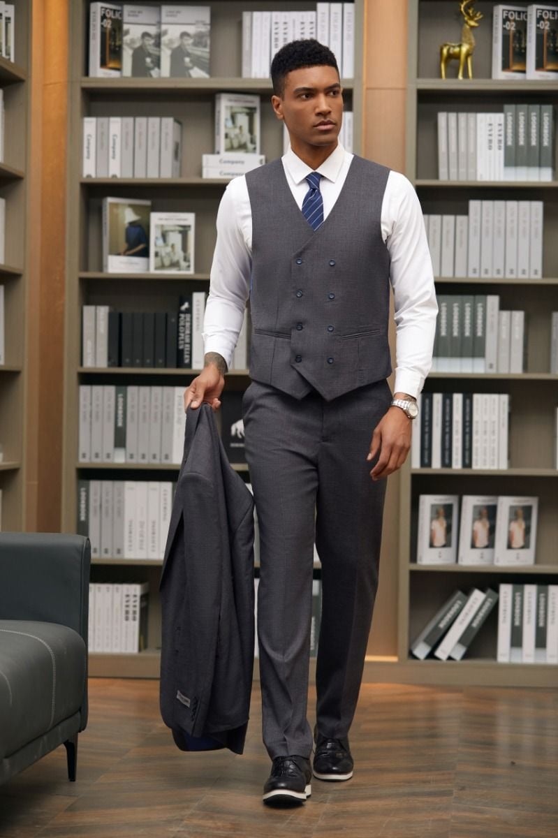 Stacy Adams Men's Hybrid Suit: Light Pattern 3-Piece - 38 Short Jacket+32 Waist Adjustable 28to34)(Height: 5 4 to5 7 )(Neck 15-16.5)S-M)