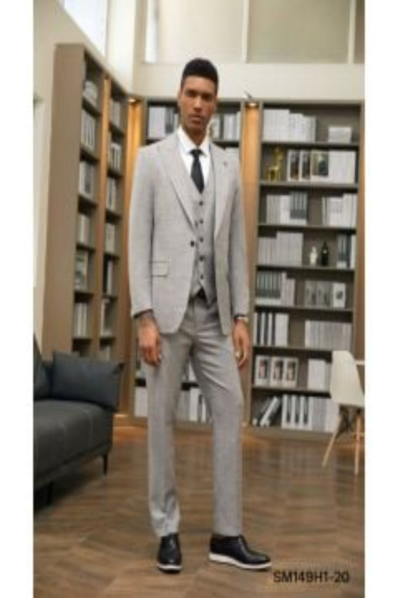 Stacy Adams Men's Hybrid 3pc Windowpane Suit Durable & Stylish - 38 Short Jacket+32 Waist Adjustable 28to34)(Height: 5 4 to5 7 )(Neck 15-16.5)S-M)