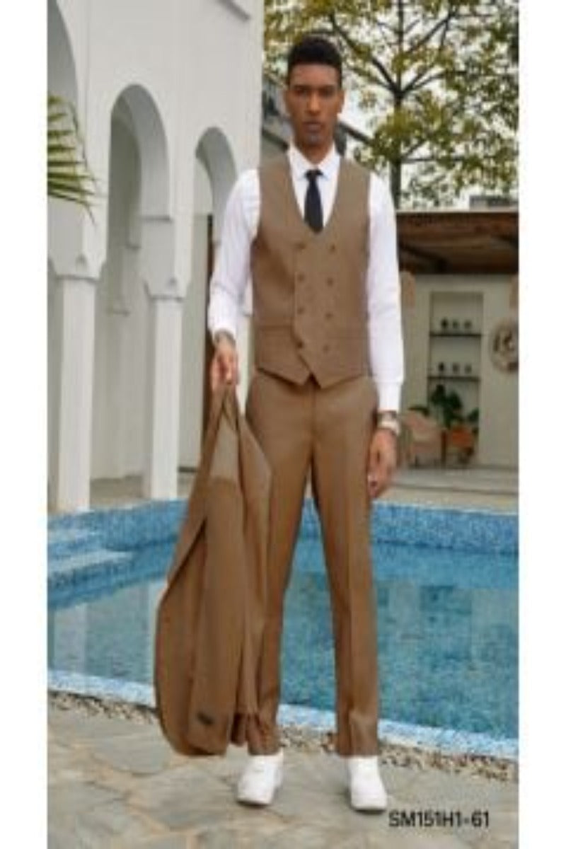 Men's Suit Ticket Pocket - 3 Pocket Bronze Suit with Double Breasted Vest main image 1