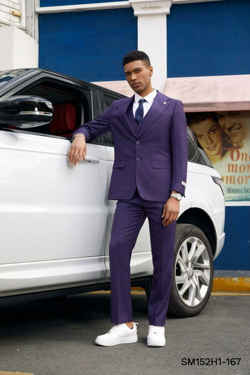 Stacy Adams Men's 3-Piece Hybrid Glen Check purple/lilac/light gray Suit