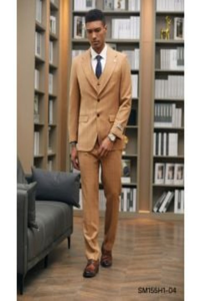 Stacy Adams Men's 3 Piece Hybrid Suit Solid Light Colors - 38 Short Jacket+32 Waist Adjustable 28to34)(Height: 5 4 to5 7 )(Neck  15-16.5)S-M)