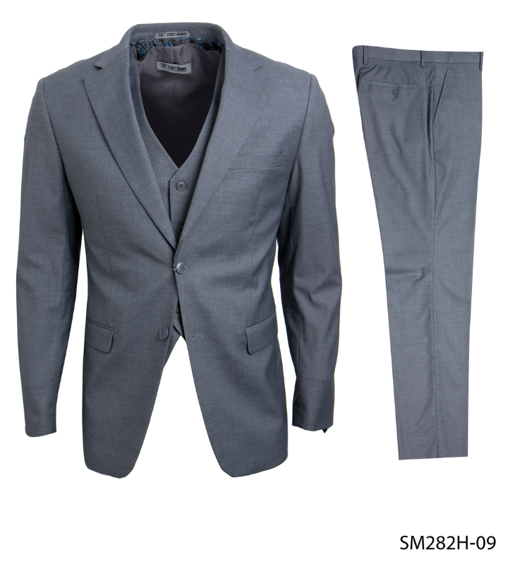 Stacy Adams Men's 3-Pc Executive Suit Notch Lapel Professional Look - 38 Short Jacket+32 Waist Adjustable 28to34)(Height: 5 4 to5 7 )(Neck 15-16.5)S-M)