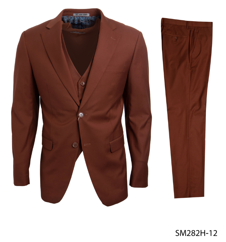 Stacy Adams Men's 3-Pc Executive Suit Notch Lapel Professional Look - 38 Short Jacket+32 Waist Adjustable 28to34)(Height: 5 4 to5 7 )(Neck 15-16.5)S-M)
