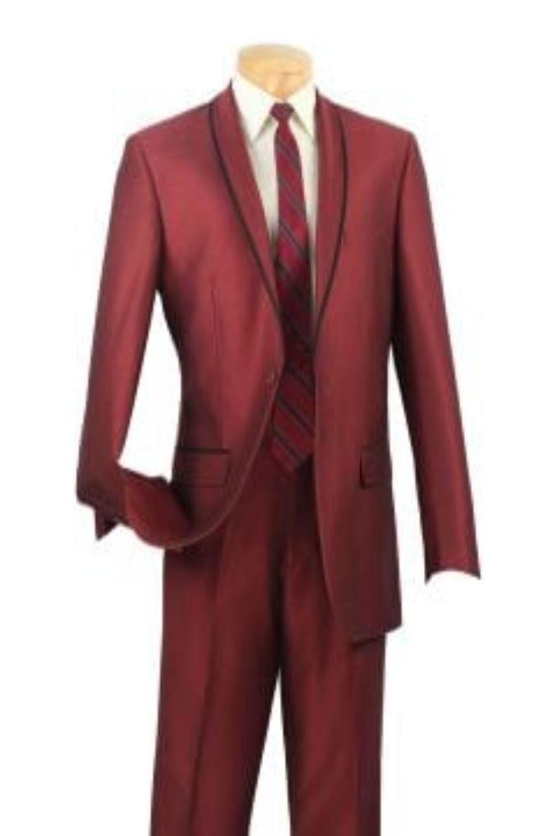 Vinci Men's Slim Fit Sharkskin Suit with Trimmed Shawl Lapel - 38 Short Jacket+32 Waist Adjustable 28to34)(Height: 5 4 to5 7 )(Neck 15-16.5)S-M)
