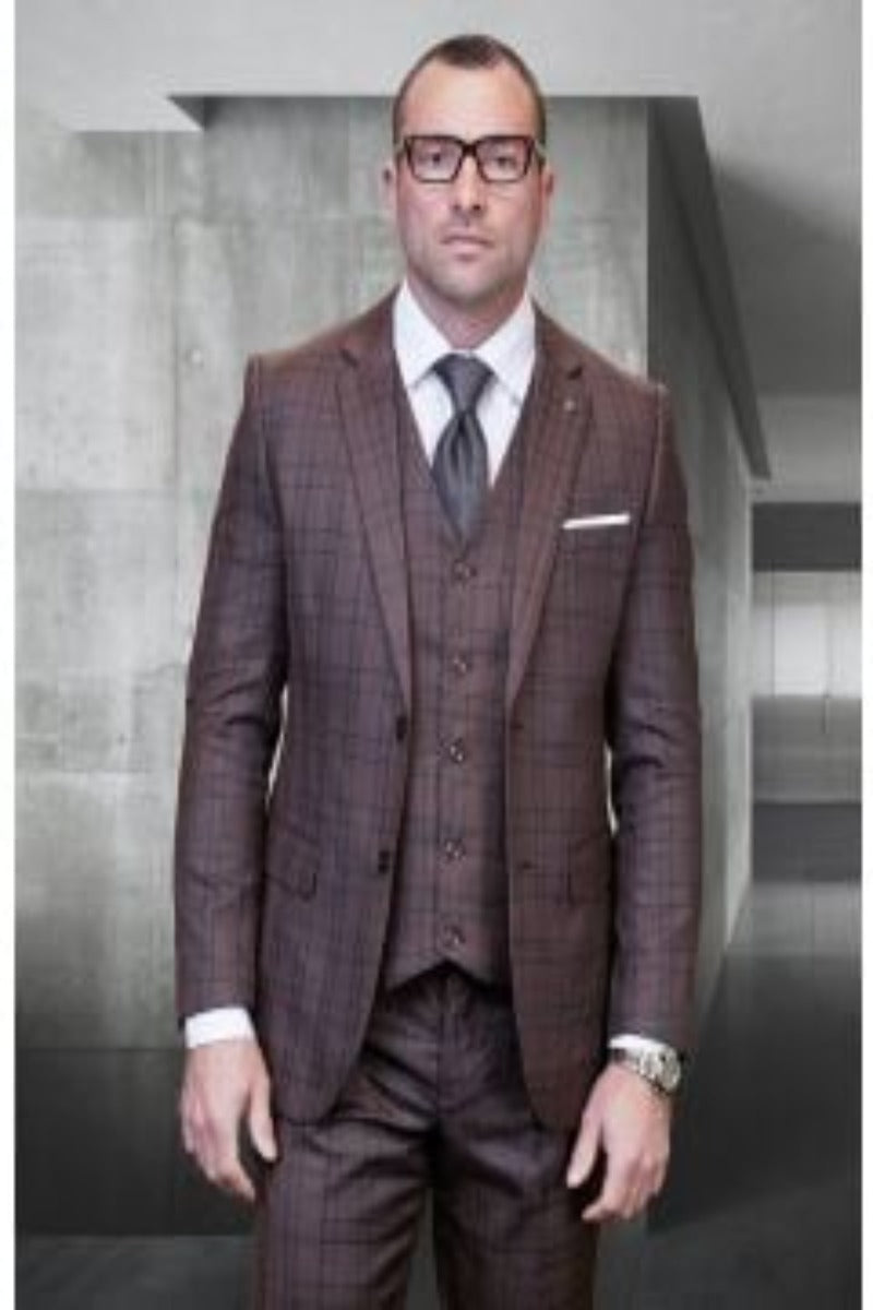 Plaid Big and Tall Mens 3 Piece Suit Windowpane Texture Business Pattern Modern Fit Side Vented Fashion for Men - 38 Short Jacket+32 Waist Adjustable 28to34)(Height: 5 4 to5 7 )(Neck 15-16.5)S-M)