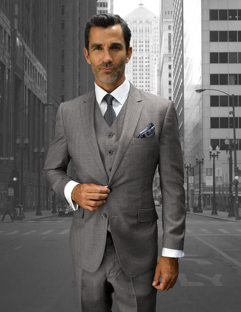 Mens Big and Tall Suit Light Plaid 3-Piece Set Windowpane Texture Business Pattern Modern Fit Side Vented Brand - 38 Short Jacket+32 Waist Adjustable 28to34)(Height: 5 4 to5 7 )(Neck 15-16.5)S-M)