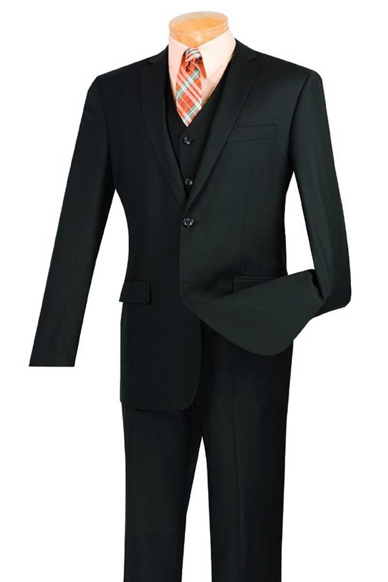 Vinci Men's Executive Style 3 Piece Slim Fit Suit with Flat Front Pants - 38 Short Jacket+32 Waist Adjustable 28to34)(Height: 5 4 to5 7 )(Neck 15-16.5)S-M)