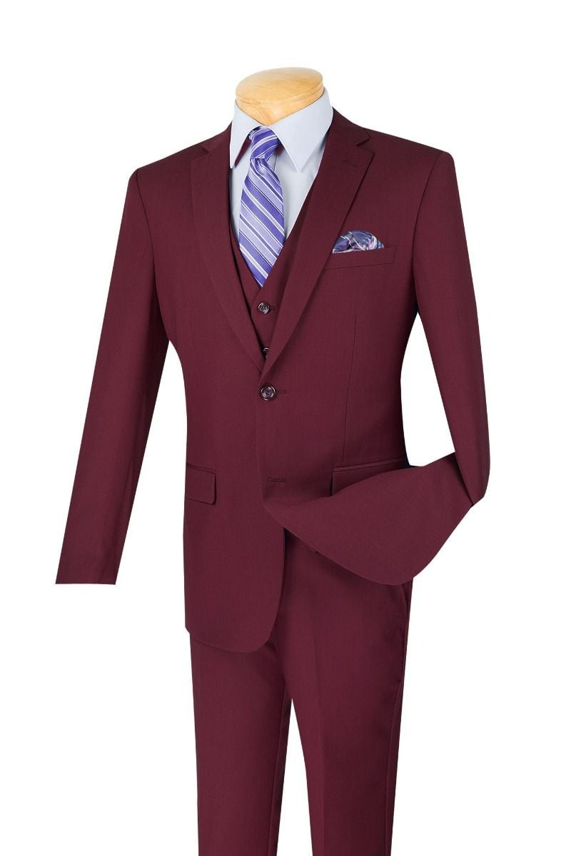 Vinci Men's Executive Style 3 Piece Slim Fit Suit with Flat Front Pants - 38 Short Jacket+32 Waist Adjustable 28to34)(Height: 5 4 to5 7 )(Neck 15-16.5)S-M)