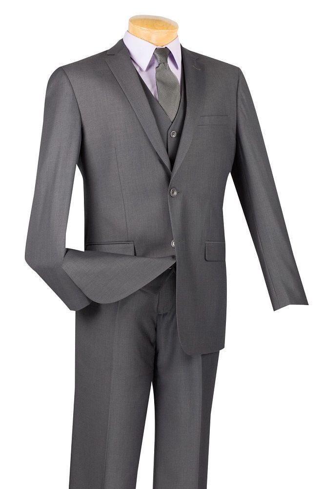 Vinci Men's Executive Style 3 Piece Slim Fit Suit with Flat Front Pants - 38 Short Jacket+32 Waist Adjustable 28to34)(Height: 5 4 to5 7 )(Neck 15-16.5)S-M)