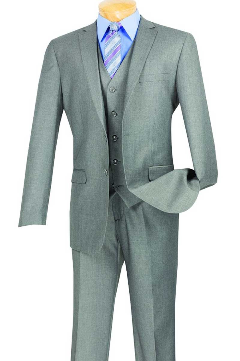 Vinci Men's Executive Style 3 Piece Slim Fit Suit with Flat Front Pants - 38 Short Jacket+32 Waist Adjustable 28to34)(Height: 5 4 to5 7 )(Neck 15-16.5)S-M)