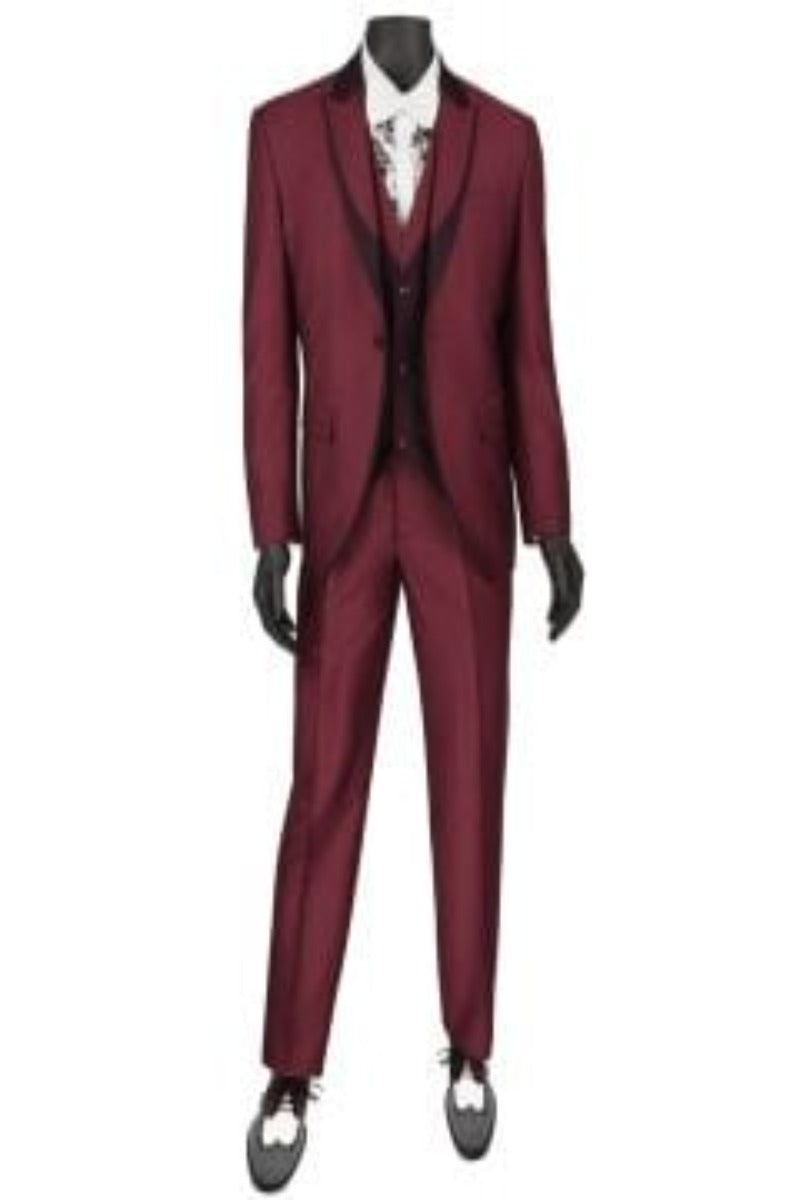 Vinci Men's Wool Feel Slim Fit 3-Piece Suit - Award-Winning Fashion Accents - 38 Short Jacket+32 Waist Adjustable 28to34)(Height: 5 4 to5 7 )(Neck 15-16.5)S-M)