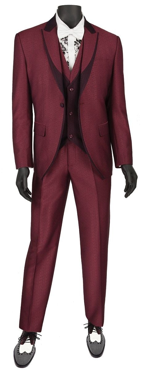 Vinci Men's Wool Feel Slim Fit 3-Piece Suit - Award-Winning Fashion Accents - 38 Short Jacket+32 Waist Adjustable 28to34)(Height: 5 4 to5 7 )(Neck 15-16.5)S-M)