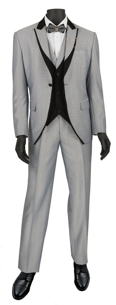 Vinci Men's Wool Feel Slim Fit 3-Piece Suit - Award-Winning Fashion Accents - 38 Short Jacket+32 Waist Adjustable 28to34)(Height: 5 4 to5 7 )(Neck 15-16.5)S-M)