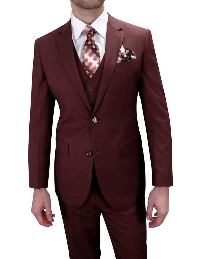 Men's 3 Piece Wool Suit Bold Colors 100% Wool Statement - 38 Short Jacket+32 Waist Adjustable 28to34)(Height: 5 4 to5 7 )(Neck 15-16.5)S-M)