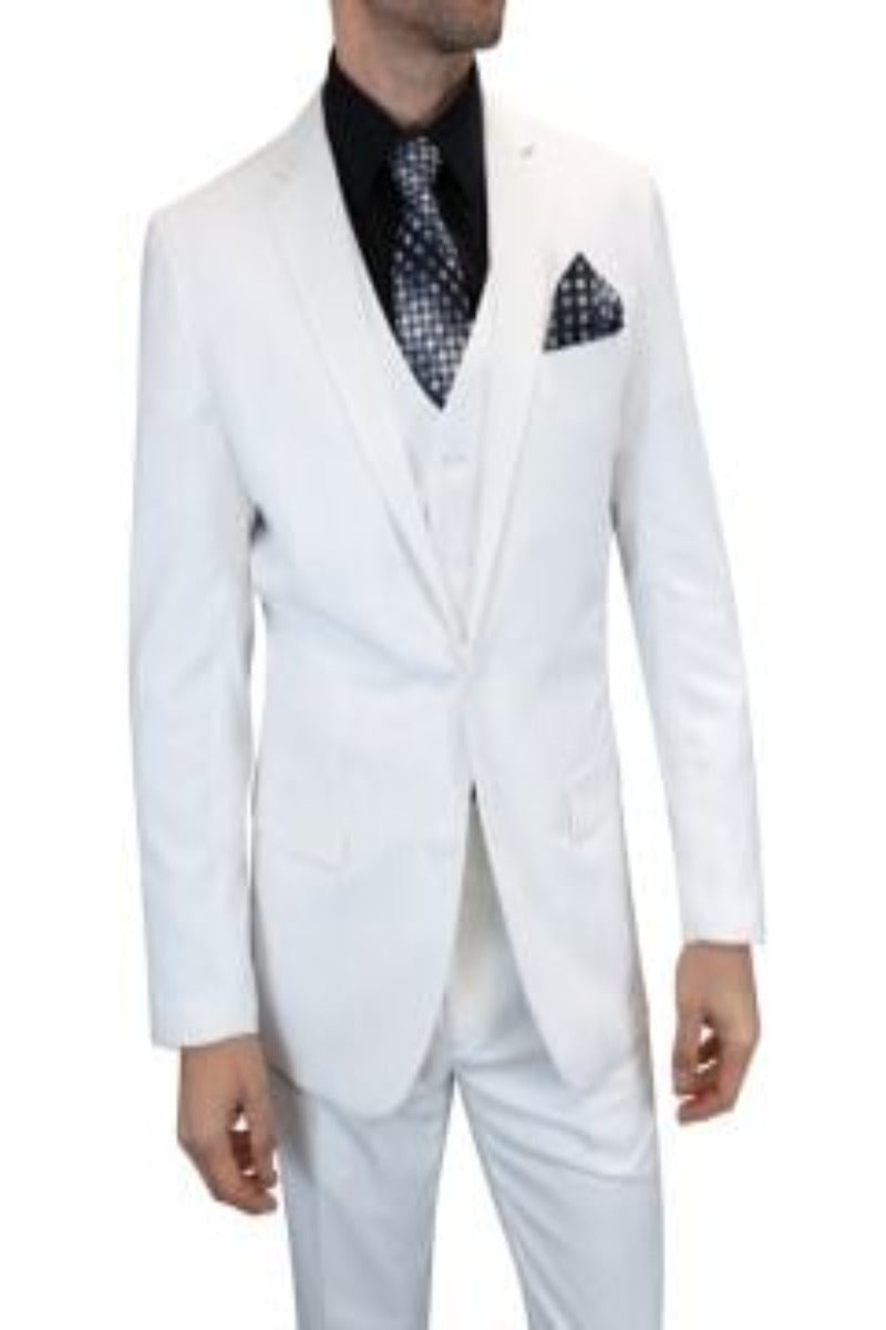 Statement Men's Outlet Wool 3-Piece Suit - Bright Hues white - 38 Short Jacket+32 Waist Adjustable 28to34)(Height: 5 4 to5 7 )(Neck 15-16.5)S-M)