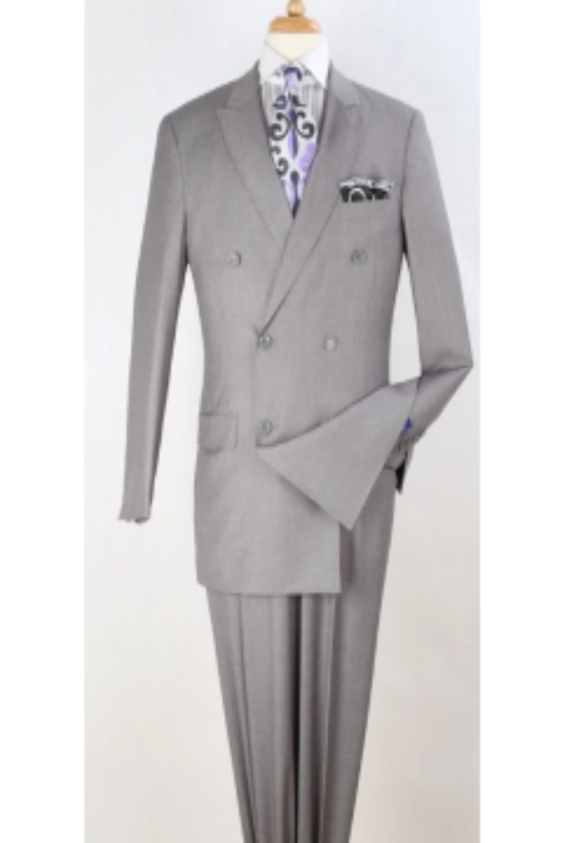 Apollo King Mens 2pc Double Breasted Suit with Pleated Pants - 38 Short Jacket+32 Waist Adjustable 28to34)(Height: 5 4 to5 7 )(Neck 15-16.5)S-M)