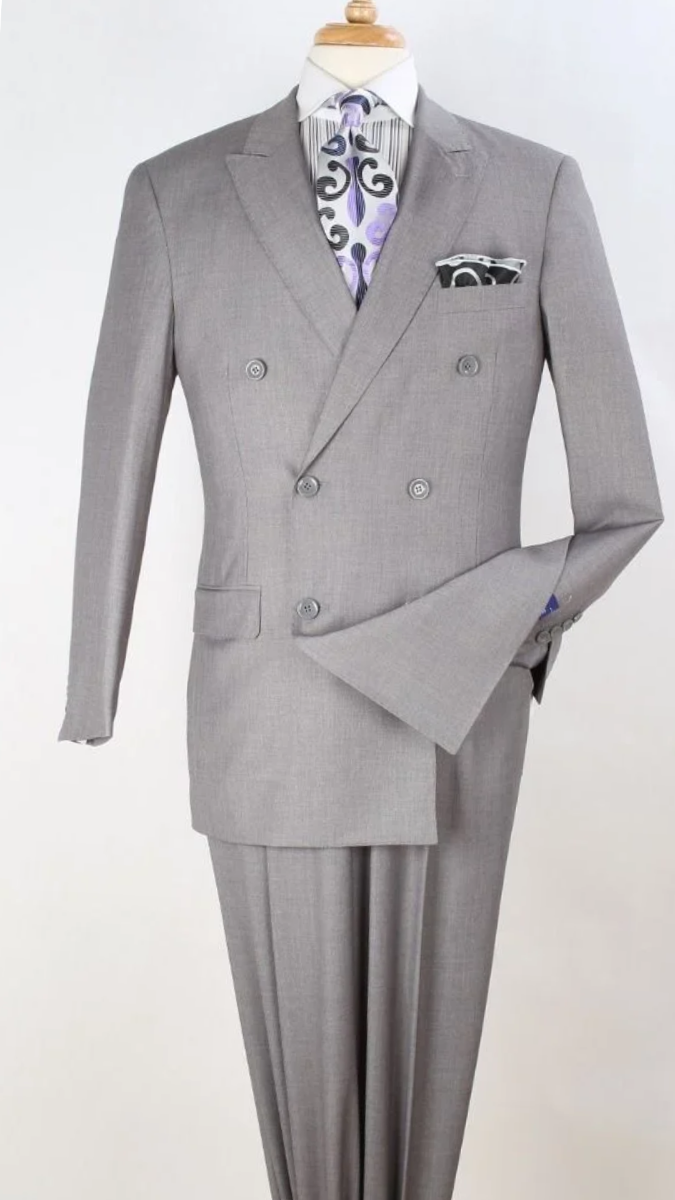 Apollo King Mens 2pc Double Breasted Suit with Pleated Pants - 38 Short Jacket+32 Waist Adjustable 28to34)(Height: 5 4 to5 7 )(Neck 15-16.5)S-M)