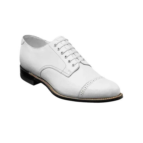 Men's White Stacy Adams Madison Cap Toe Lace-Up Leather Dress Shoes