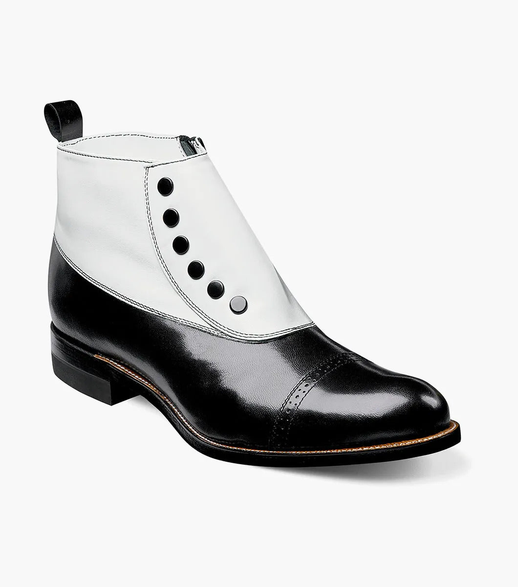 Mens 1920s Gangster Wingtip Dress Boot in Black and White