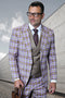 Men's Designer One Button Peak Lapel Italian Wool Suit with Double Breasted Vest in Taupe Plaid