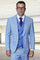 Men's Designer One Button Peak Lapel Italian Wool Suit with Double Breasted Vest in Steel Blue Plaid