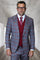 Men's Designer One Button Peak Lapel Italian Wool Suit with Double Breasted Vest in Grey Plaid