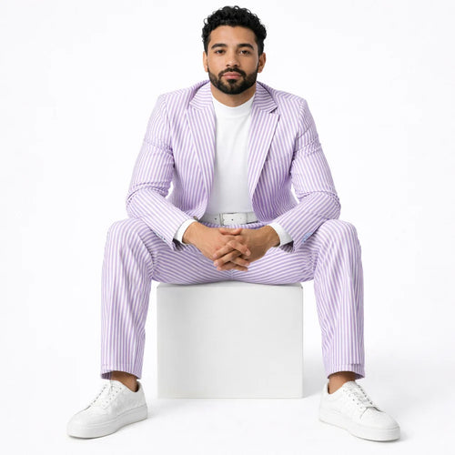 Mens Premium Cotton Seersucker Stripe Suit – Purple