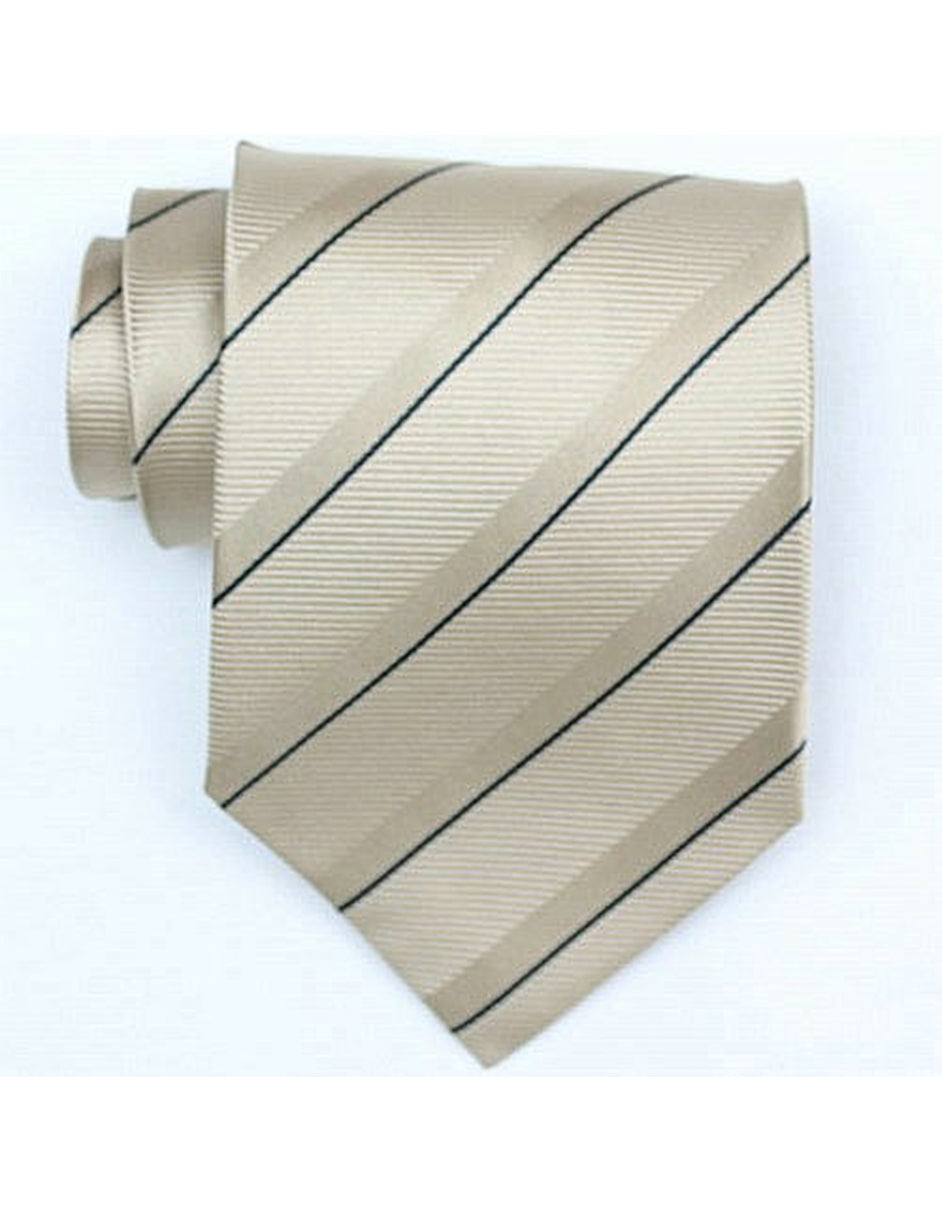 Beige Diagonal Stripe Neck Tie - One Size Fits All