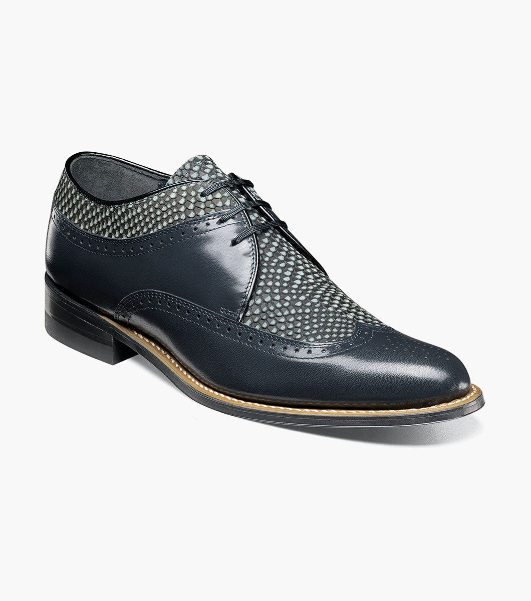 Stacy Adams DAYTON Python Print Wingtip Oxford Navy by Stacy Adams Shoes - 7