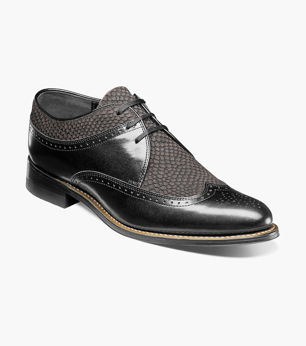 Stacy Adams DAYTON Python Print Wingtip Oxford Black/Gray by Stacy Adams Shoes - 7