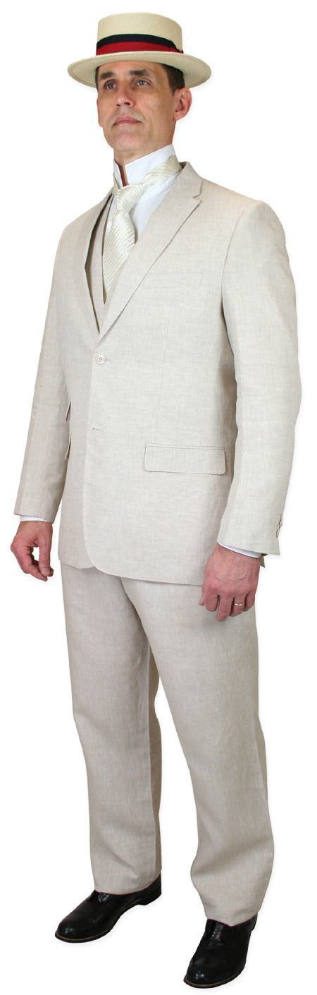 Riverdale Linen Coat - Natural | Crisp 3-Piece Linen Suit for Summer - Coat Size 38