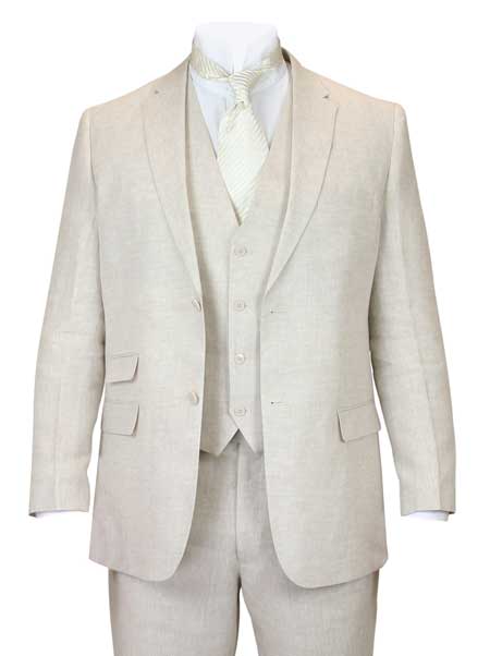 Riverdale Linen Coat - Natural | Crisp 3-Piece Linen Suit for Summer - Coat Size 38