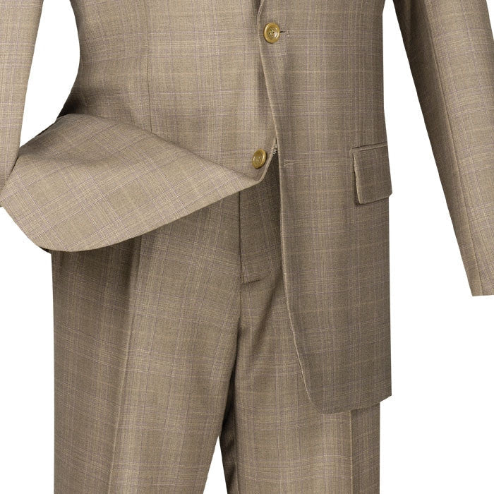 Pompey Collection - Men's Glen Plaid Dress Suit 2 Piece Regular Fit in Tan - Tan