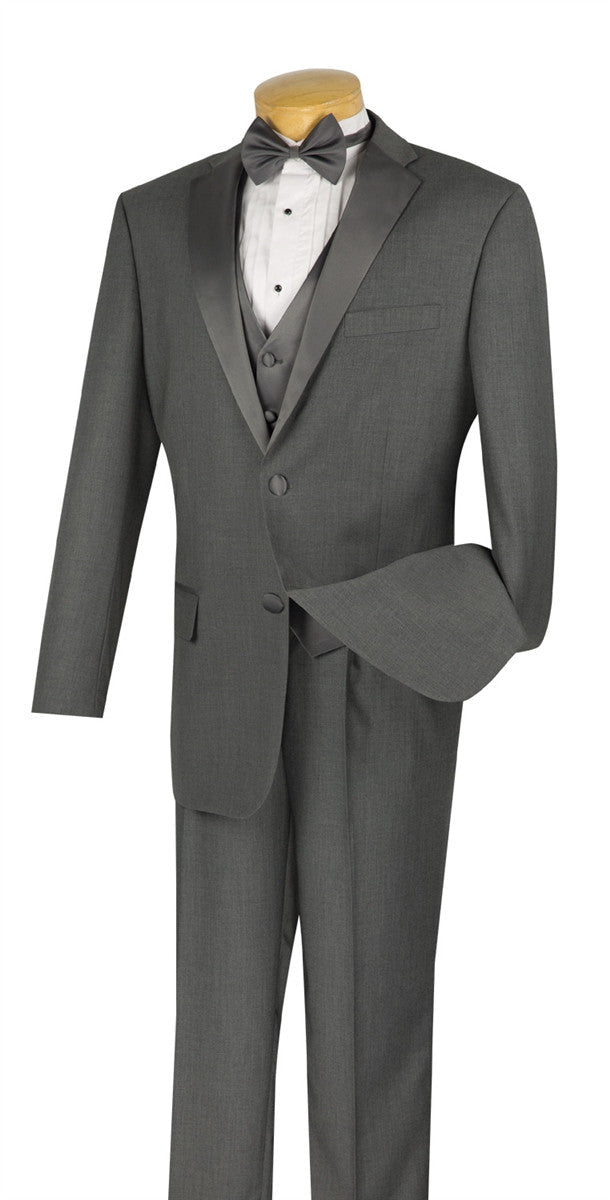 Santorini Collection - Regular Fit Gray Tuxedo 4 Piece with Vest Bow Tie - Gray