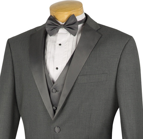 Santorini Collection - Regular Fit Gray Tuxedo 4 Piece with Vest Bow Tie - Gray