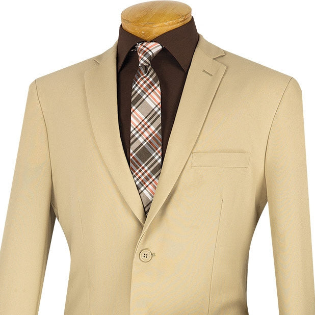 Beige Slim Fit Men's 2 Piece Business Suit 2 Button - Beige