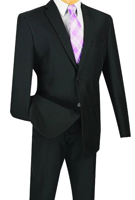 Black Slim Fit Men's 2 Piece Business Suit 2 Button - Black