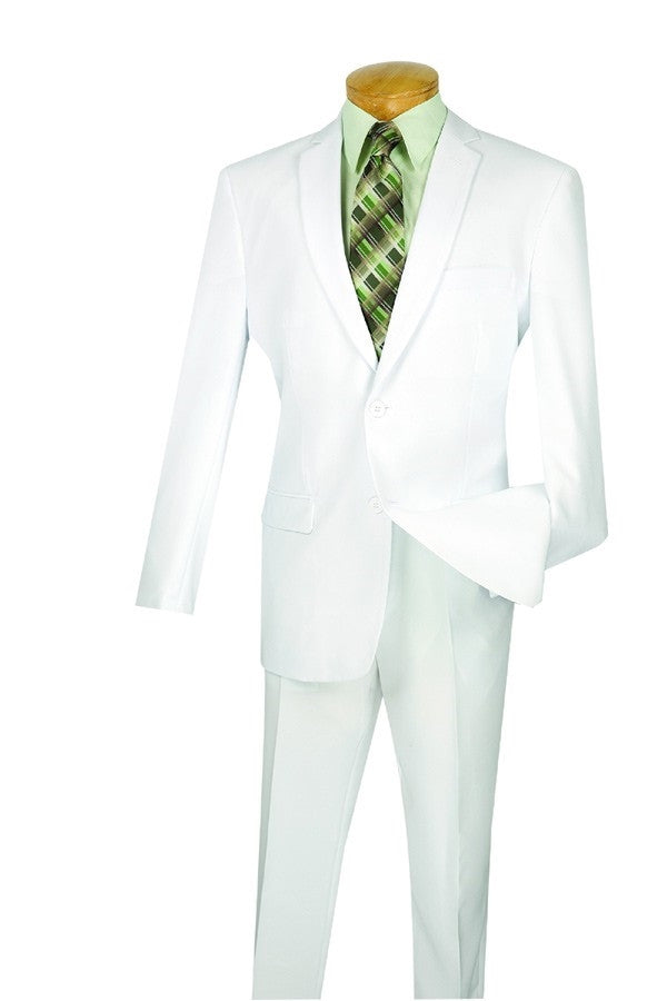 White Slim Fit Men's 2 Piece Business Suit 2 Button - White