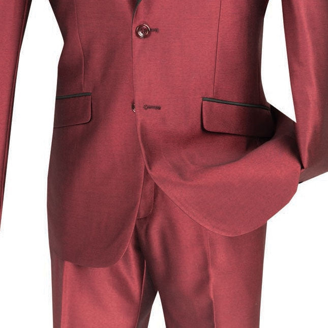 Slim Fit Shiny Sharkskin Men's 2 Piece Suit in Maroon - Maroon