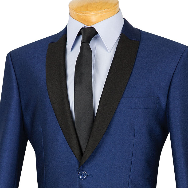 Slim Fit Shiny Sharkskin Men's 2 Piece Suit in Navy - Navy