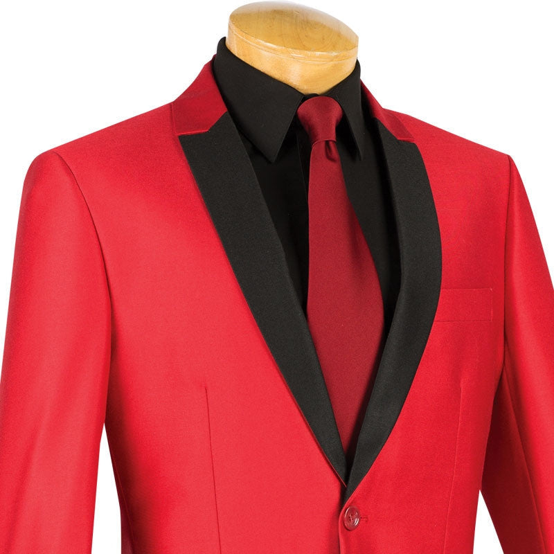 Slim Fit  Shiny Sharkskin Men's 2 Piece Suit in Red - Red
