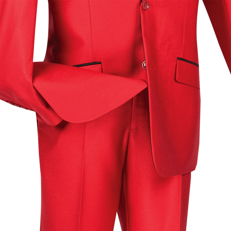 Slim Fit  Shiny Sharkskin Men's 2 Piece Suit in Red - Red