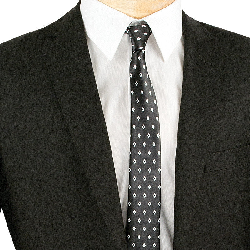 Slim Fit Men's Suit 2 Piece 2 Button in Black - Black