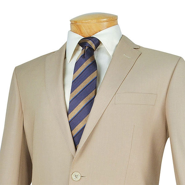 Slim Fit Men's Suit 2 Piece 2 Button in Light Beige - Light Beige