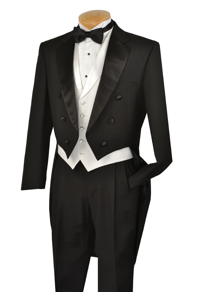 Men's Tuxedo Regular Fit Collection With Tails 3 Piece In Black - Black