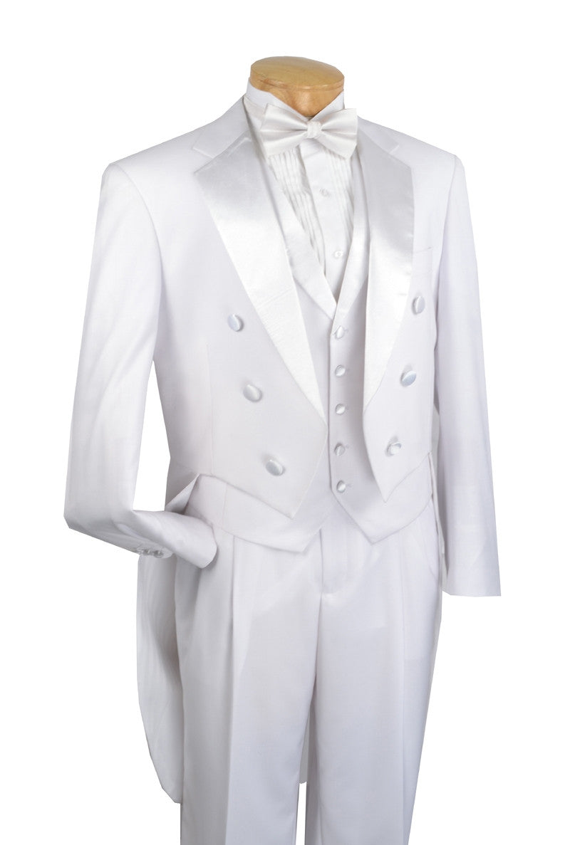 Men's Tuxedo Regular Fit Collection With Tails 3 Piece In White - White