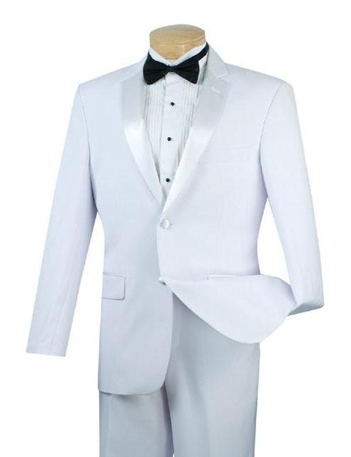 Regular Fit Satin Lapel 2 Piece Tuxedo in White - White