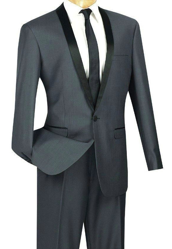 Kingsman Collection - Shawl Lapel Slim Fit Tuxedo 2 Piece 1 Button Heather Gray - HeatherGray